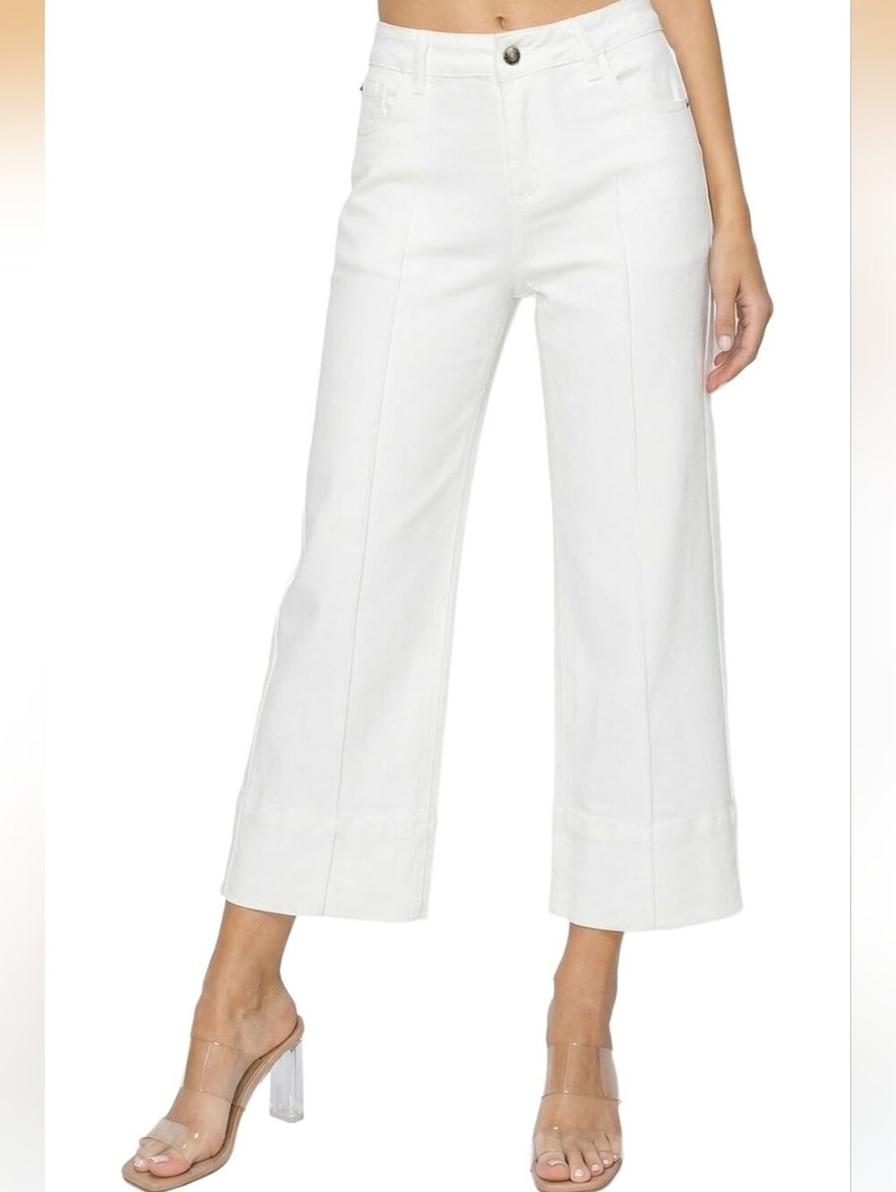 Women's White Wide-Leg Crop Pants